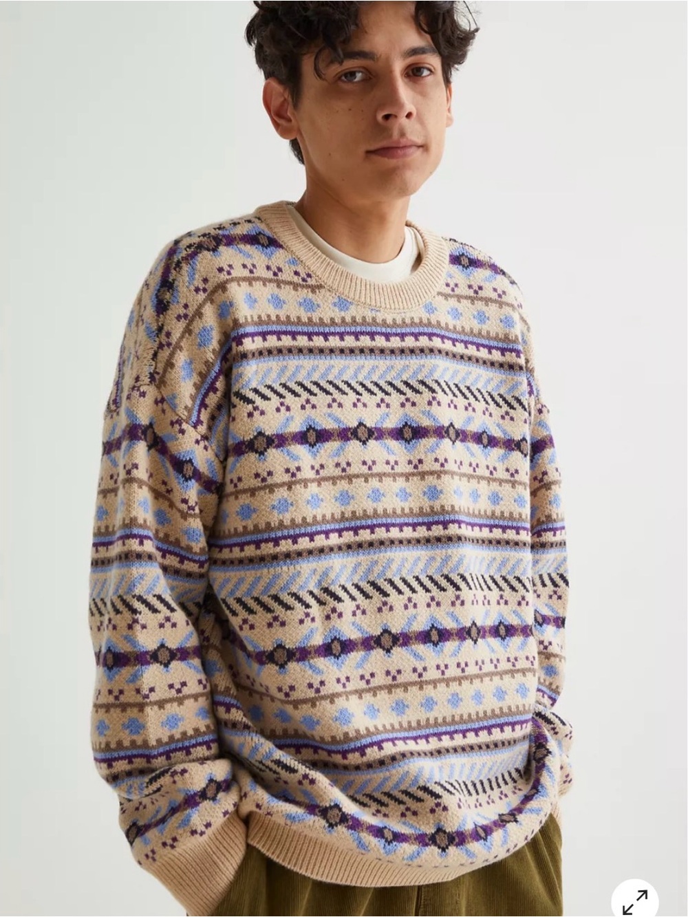 Urban Outfitters Fair Isle Sweater Mens Large Blue Cream Multi Color Cotton Knit
